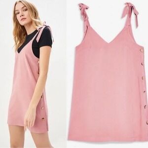 Topshop Tilda Mini Slip Dress Shoulder Tie Button Up Blush Mauve Pink Sz 6 Med